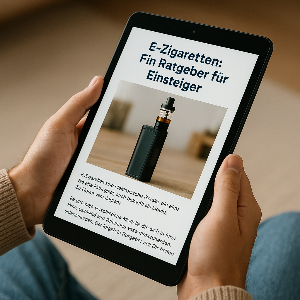 Person liest Ratgeber auf einem Tablet